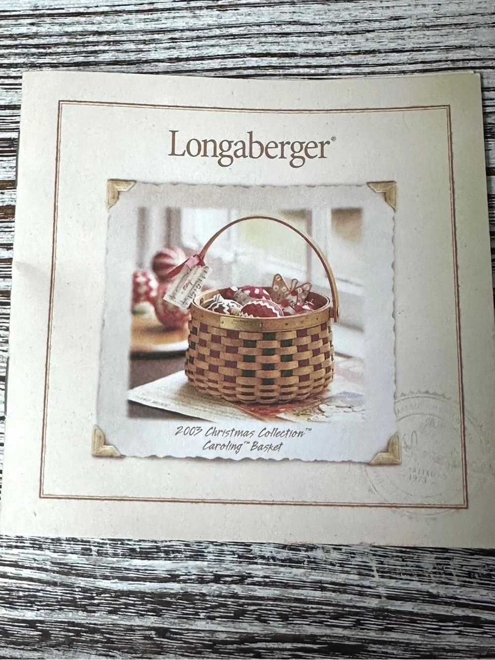 Longaberger 2003 Christmas Collection Caroling basket w/ lid & booklet new liner